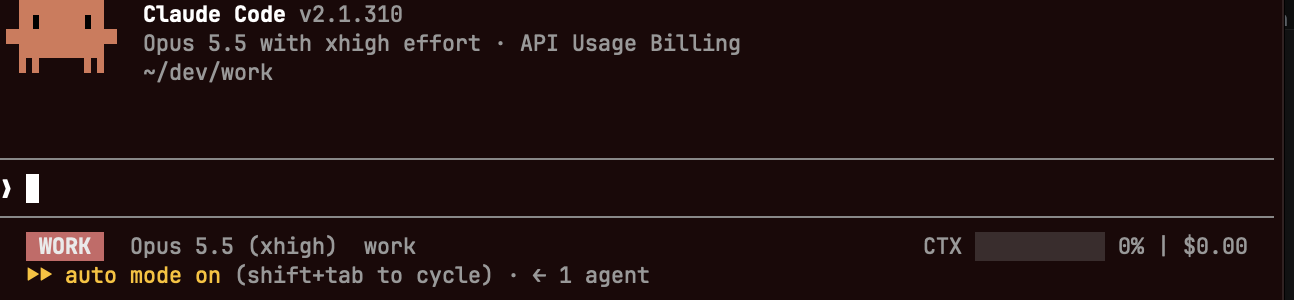 work status line with a dark red background and red WORK label